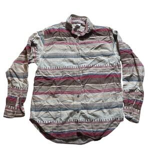 Vintage Kikomo Tribal Shirt Womens M Striped Button Up Long Sleeve